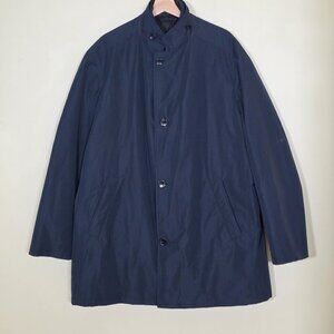 Bugatti Coat Mens 46R Navy Water Repellent Lined Zip Buttons Pockets Minimalist